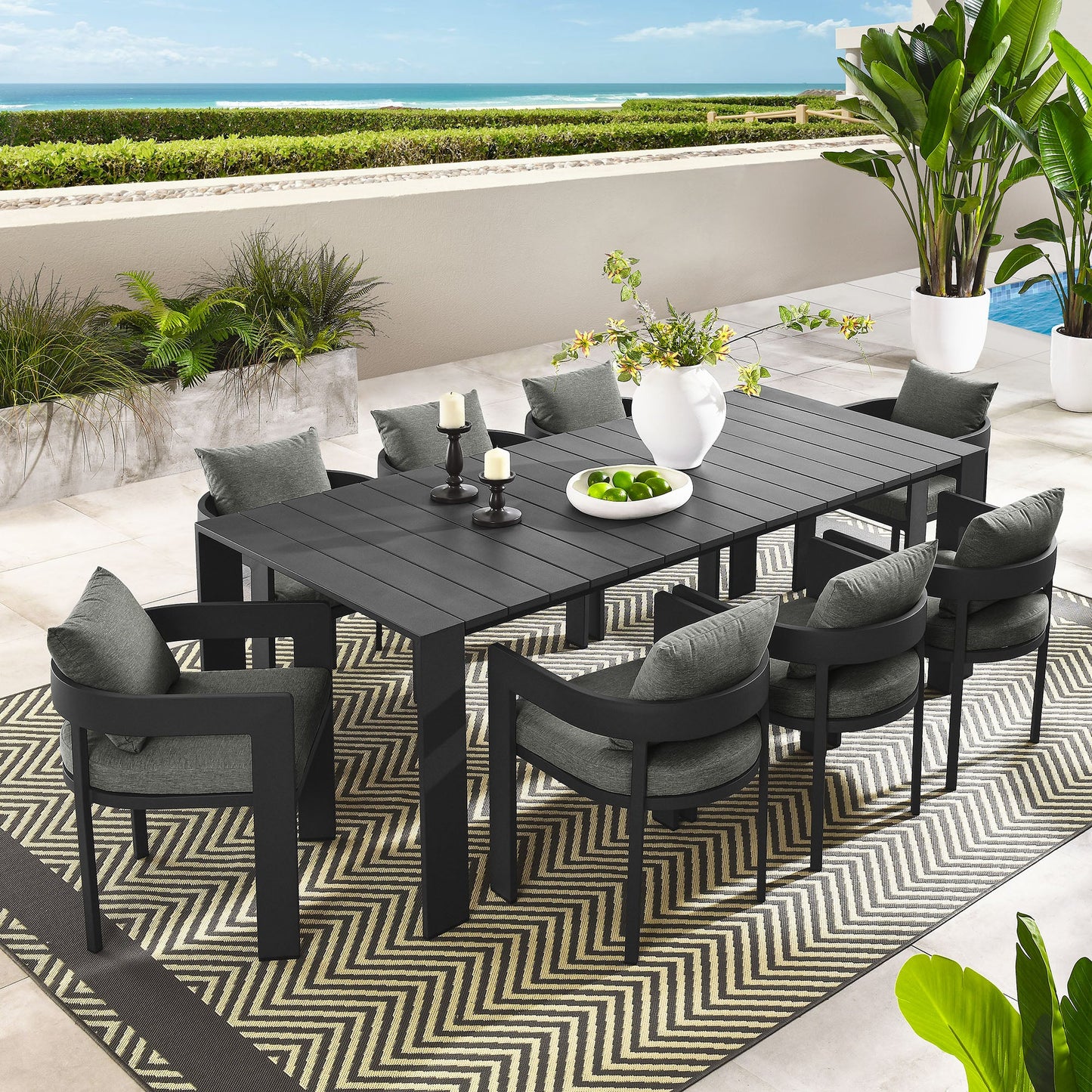Tahoe 9-Piece Outdoor Patio Aluminum Dining Set by Modway EEI-7059-GRY-GRY-SET