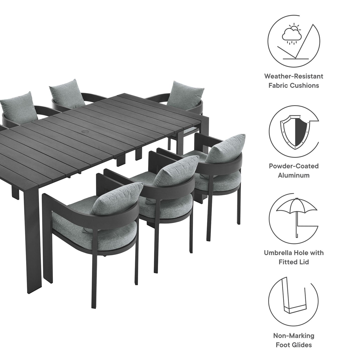 Tahoe 9-Piece Outdoor Patio Aluminum Dining Set by Modway EEI-7059-GRY-GRY-SET