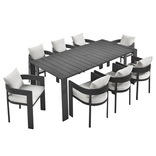 Tahoe 9-Piece Outdoor Patio Aluminum Dining Set by Modway EEI-7059-GRY-WHI-SET