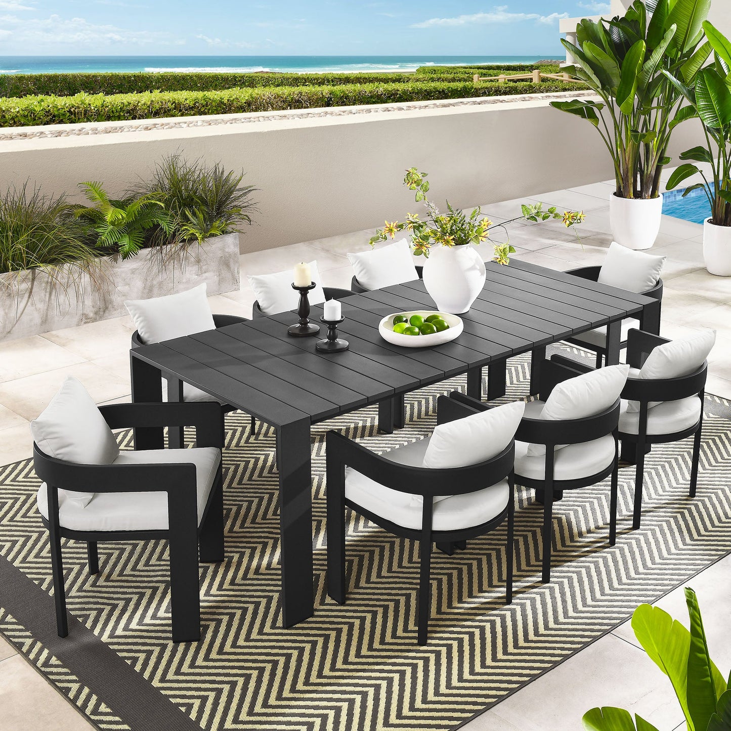 Tahoe 9-Piece Outdoor Patio Aluminum Dining Set by Modway EEI-7059-GRY-WHI-SET