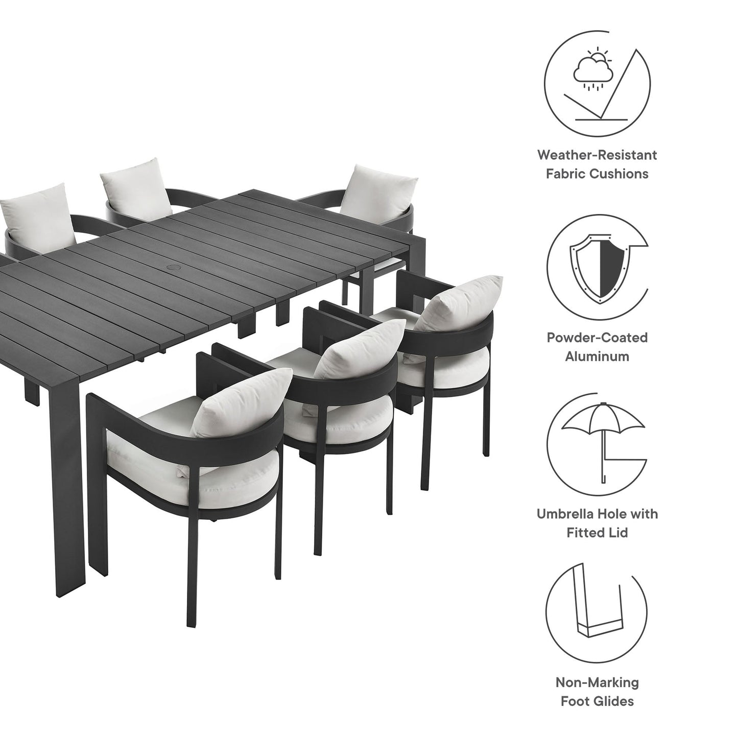 Tahoe 9-Piece Outdoor Patio Aluminum Dining Set by Modway EEI-7059-GRY-WHI-SET