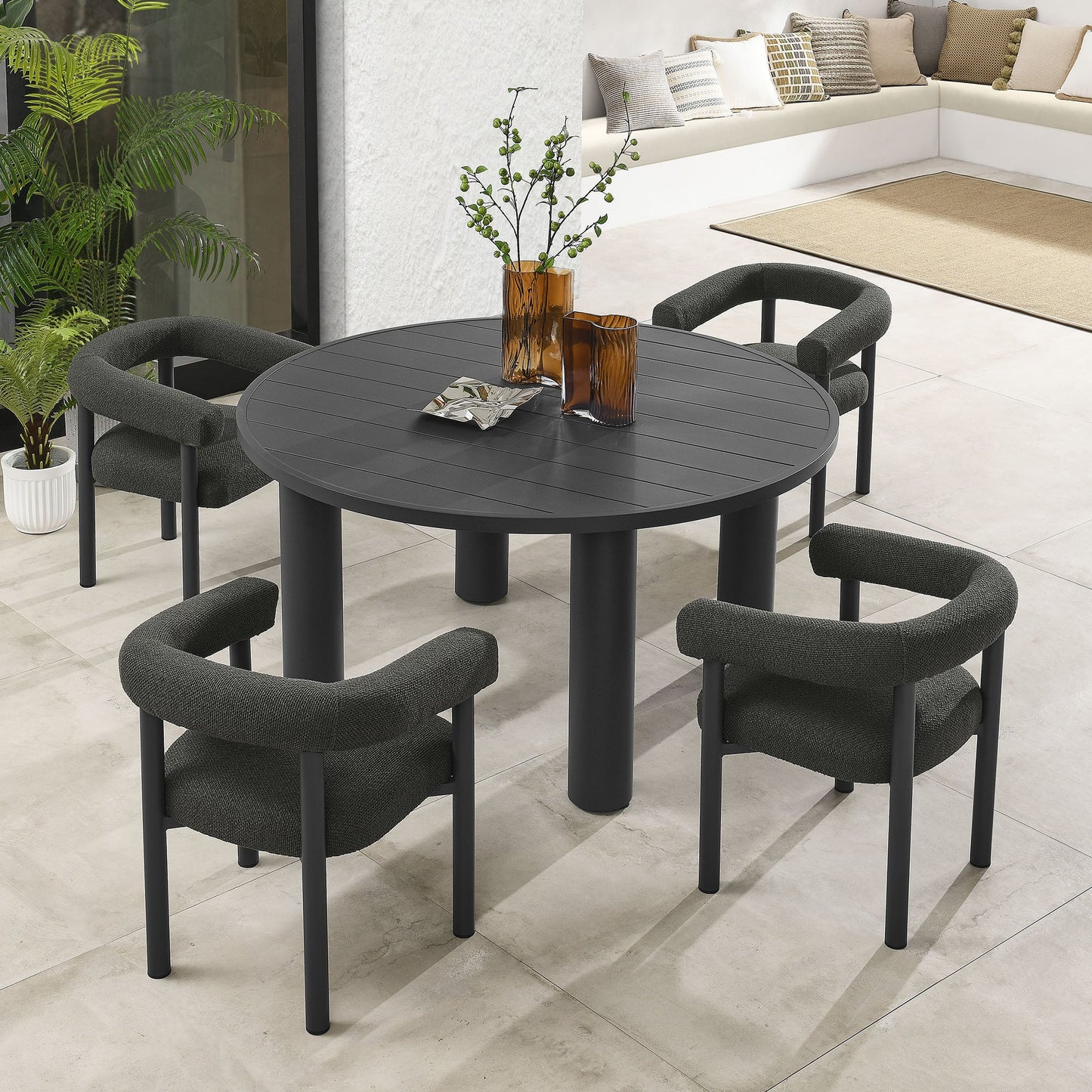 Nautica 5-Piece Round Outdoor Patio Aluminum Dining Table and Chairs Set by Modway