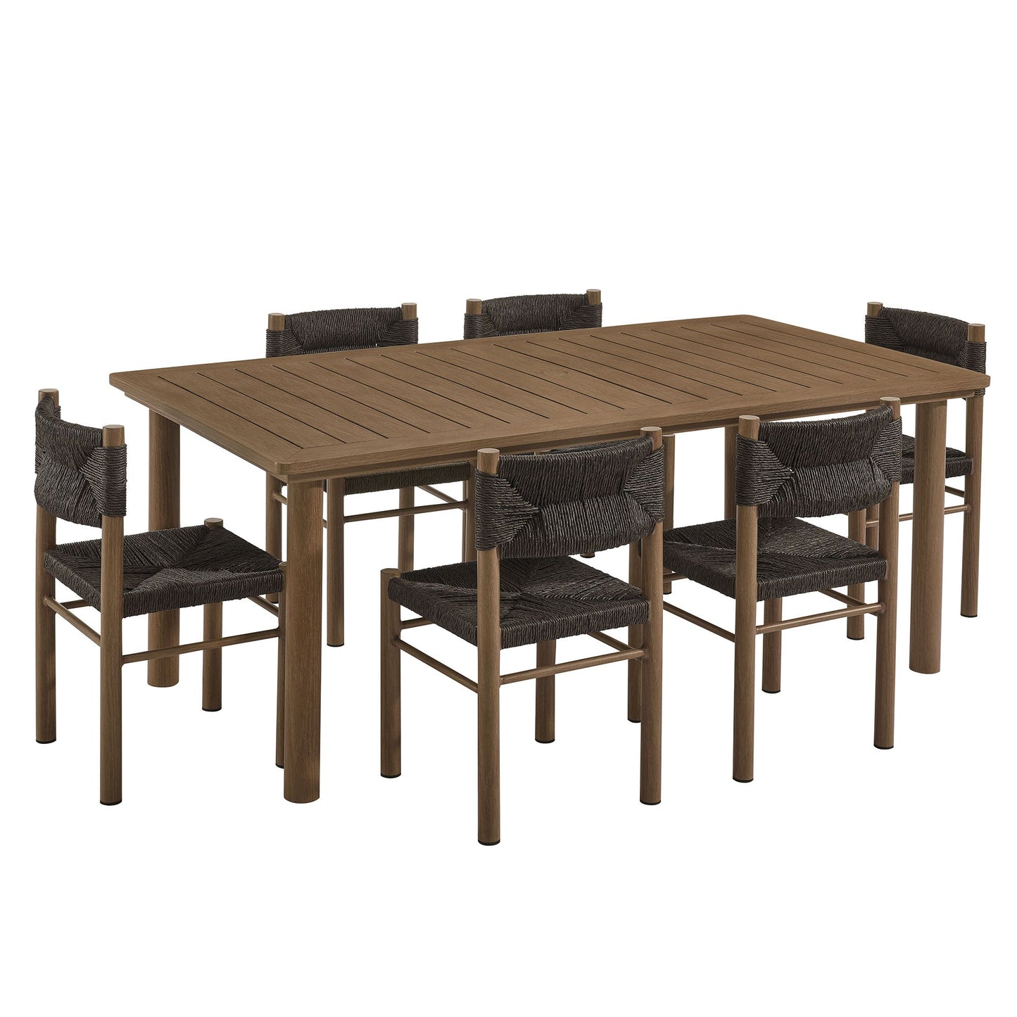 Abacus and Parkland 7-Piece Rectangular Outdoor Patio Dining Table Set with Rattan Armchairs by Modway