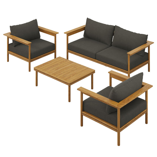 Wren 4-Piece Outdoor Patio Teak Wood Furniture Set by Modway EEI-7065-NAT-FLI