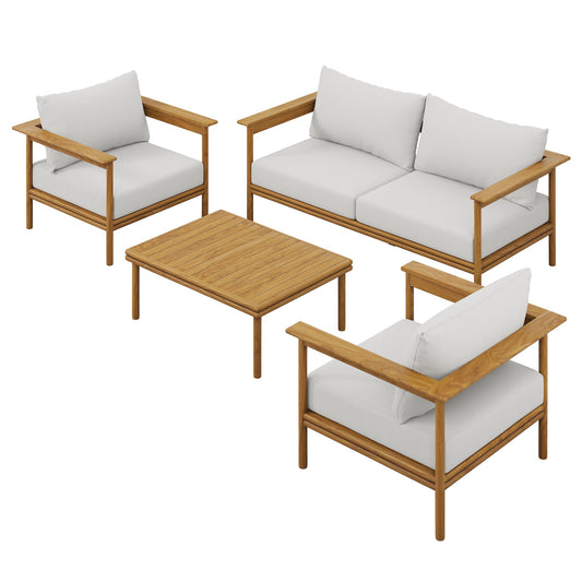 Wren 4-Piece Outdoor Patio Teak Wood Furniture Set by Modway EEI-7065-NAT-SAI