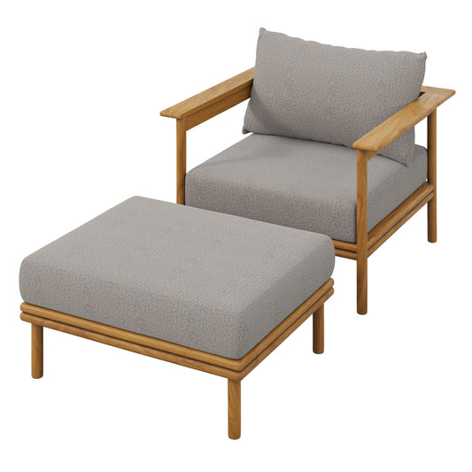 Wren Outdoor Patio Teak Wood Armchair and Ottoman Set by Modway EEI-7067-NAT-DRI