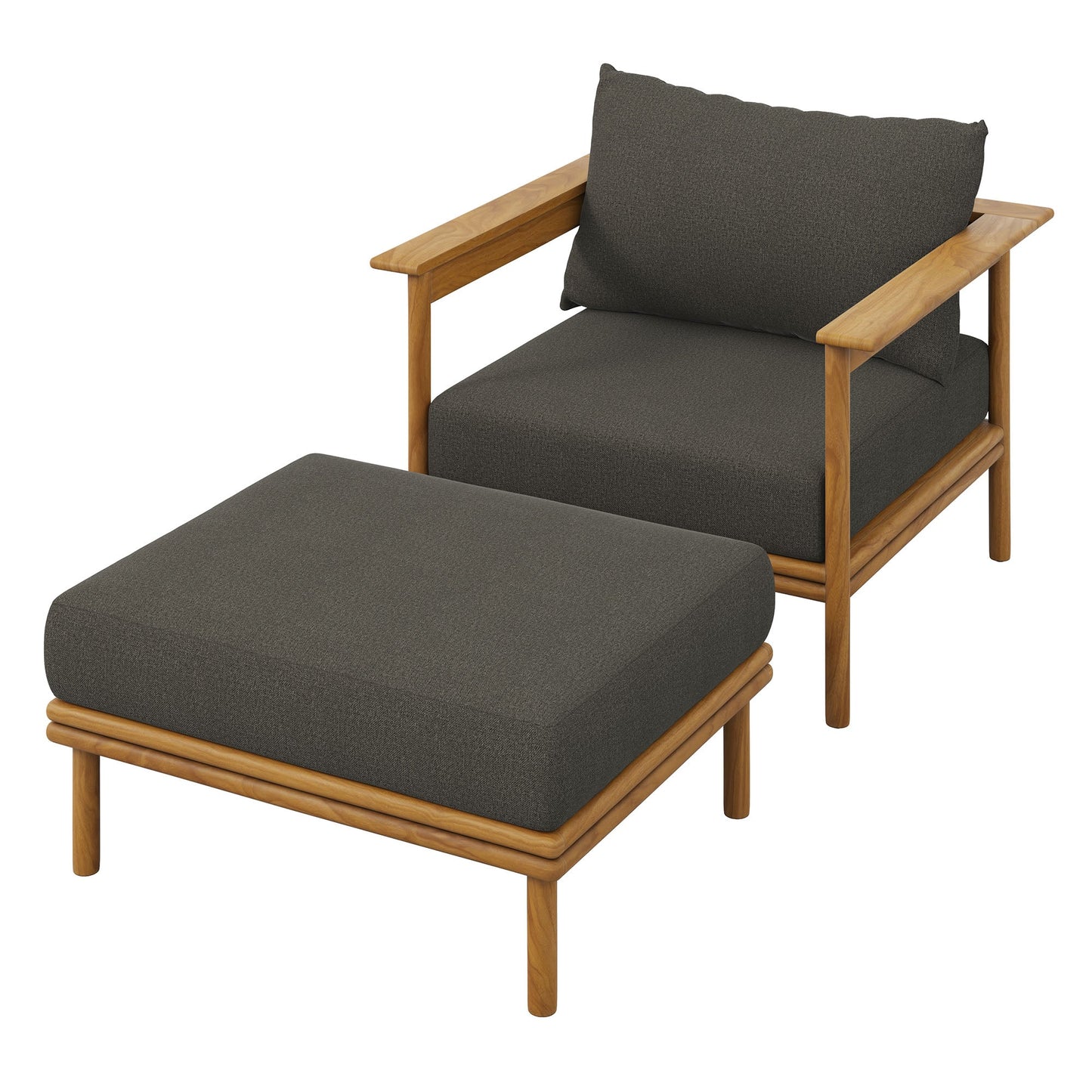 Wren Outdoor Patio Teak Wood Armchair and Ottoman Set by Modway EEI-7067-NAT-FLI