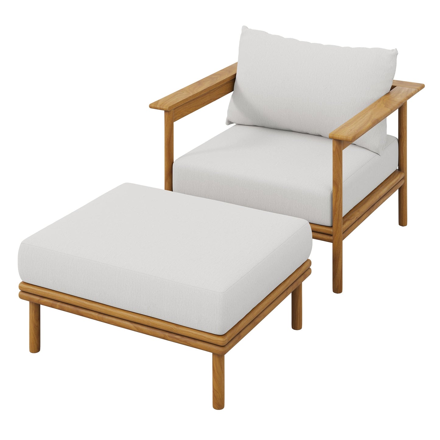 Wren Outdoor Patio Teak Wood Armchair and Ottoman Set by Modway EEI-7067-NAT-SAI