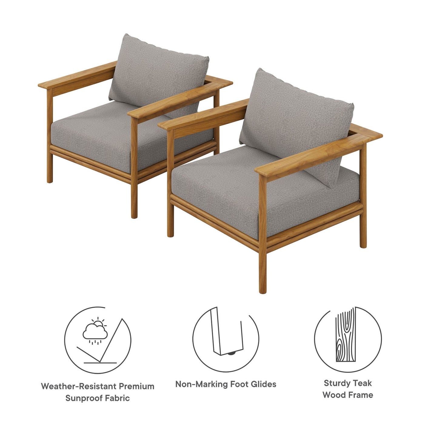 Wren Outdoor Patio Teak Wood Armchair Set of 2 by Modway EEI-7068-NAT-DRI