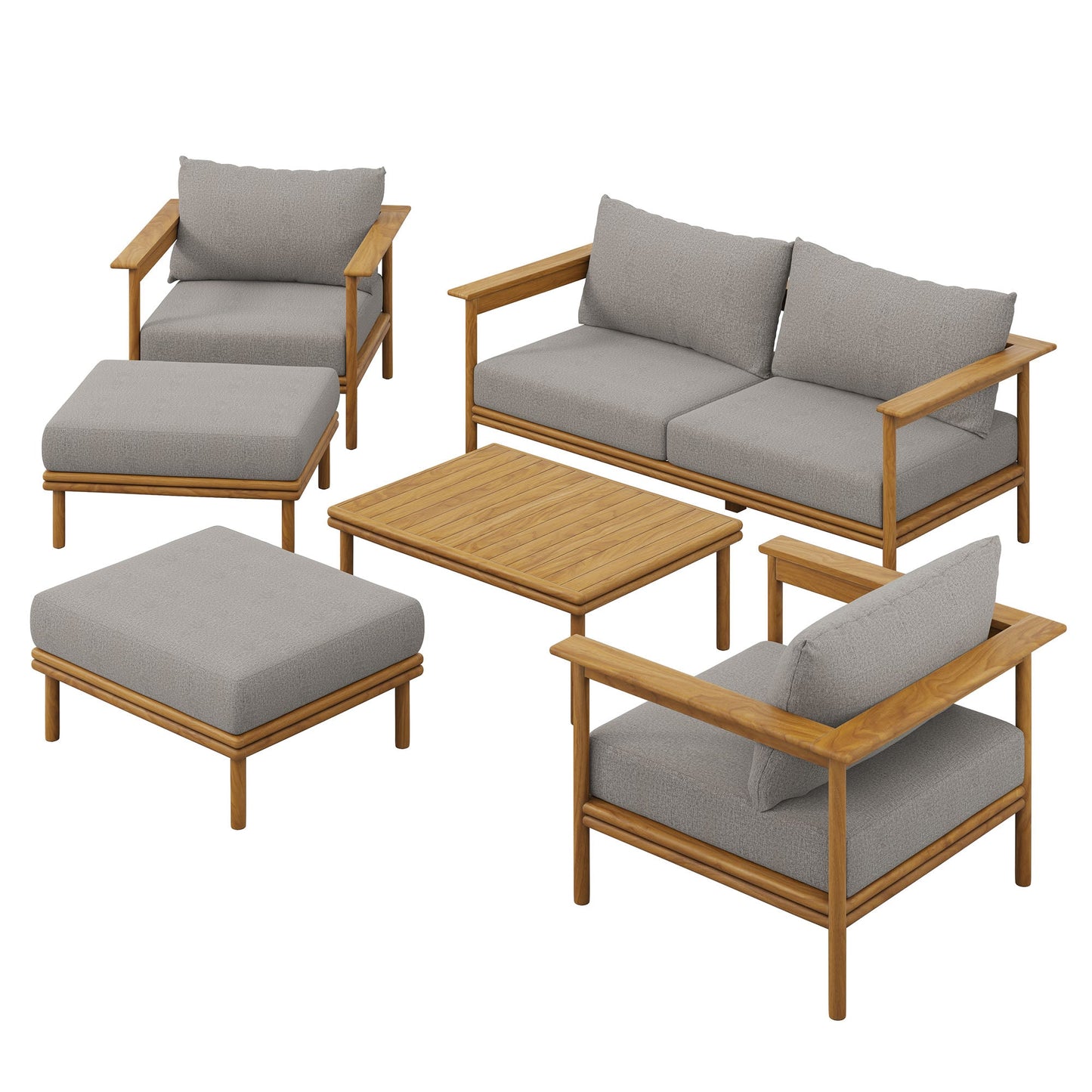 Wren 6-Piece Outdoor Patio Teak Wood Furniture Set by Modway EEI-7069-NAT-DRI