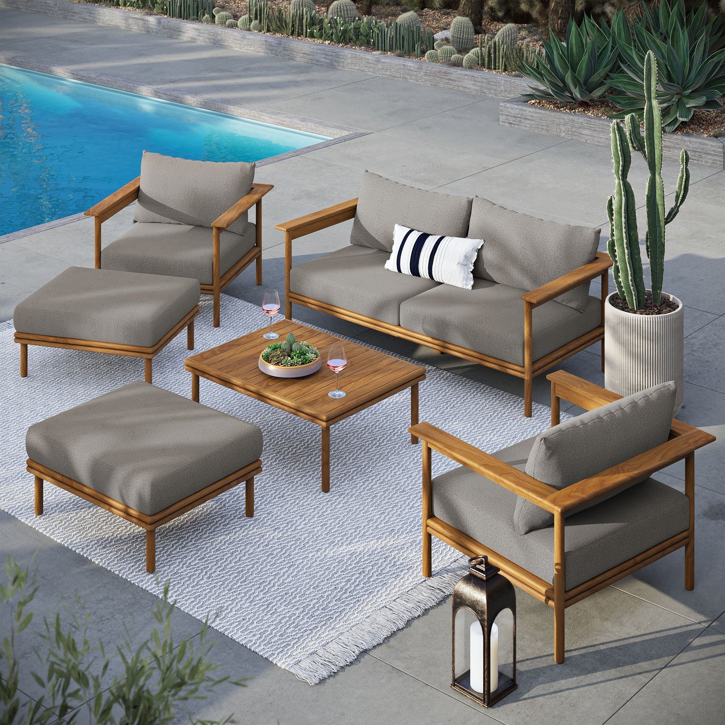 Wren 6-Piece Outdoor Patio Teak Wood Furniture Set by Modway EEI-7069-NAT-DRI