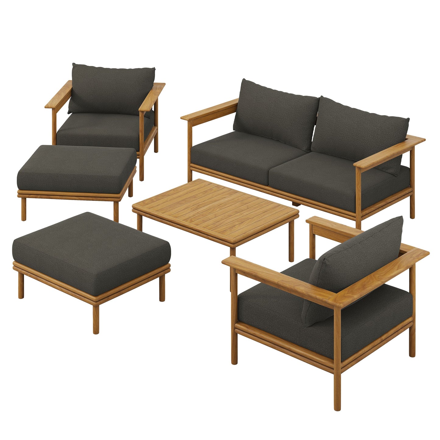 Wren 6-Piece Outdoor Patio Teak Wood Furniture Set by Modway EEI-7069-NAT-FLI