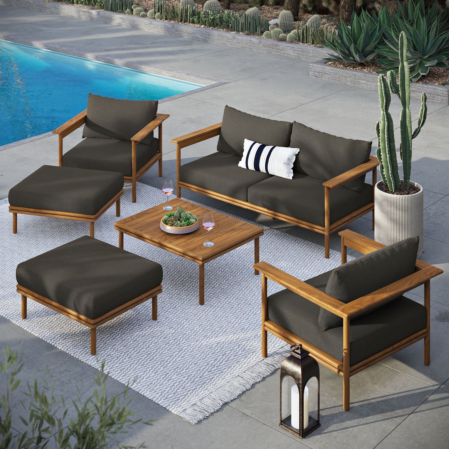 Wren 6-Piece Outdoor Patio Teak Wood Furniture Set by Modway EEI-7069-NAT-FLI