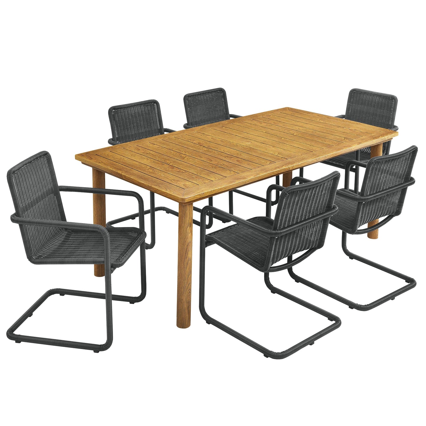 Abacus and Parkland 7-Piece Rectangular Outdoor Patio Dining Table Set with Rattan Armchairs by Modway