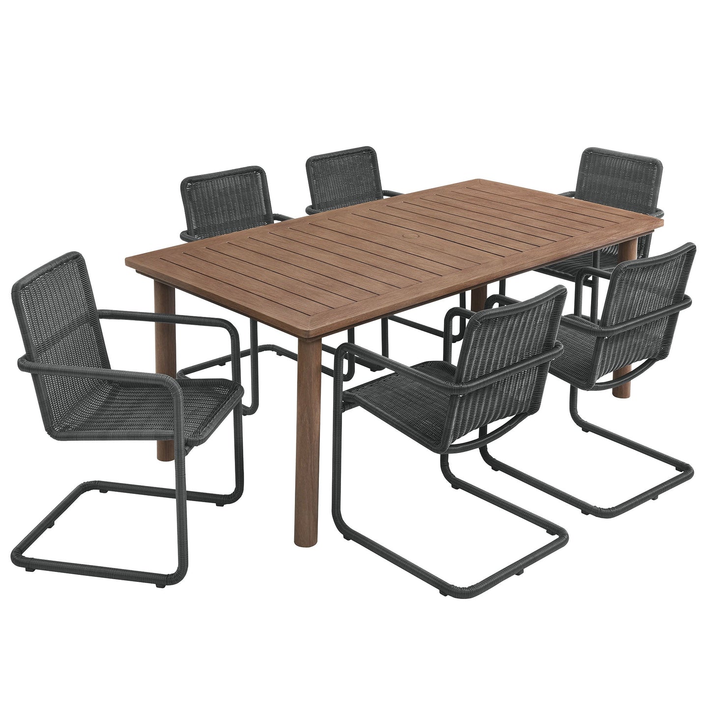 Abacus and Parkland 7-Piece Rectangular Outdoor Patio Dining Table Set with Rattan Armchairs by Modway