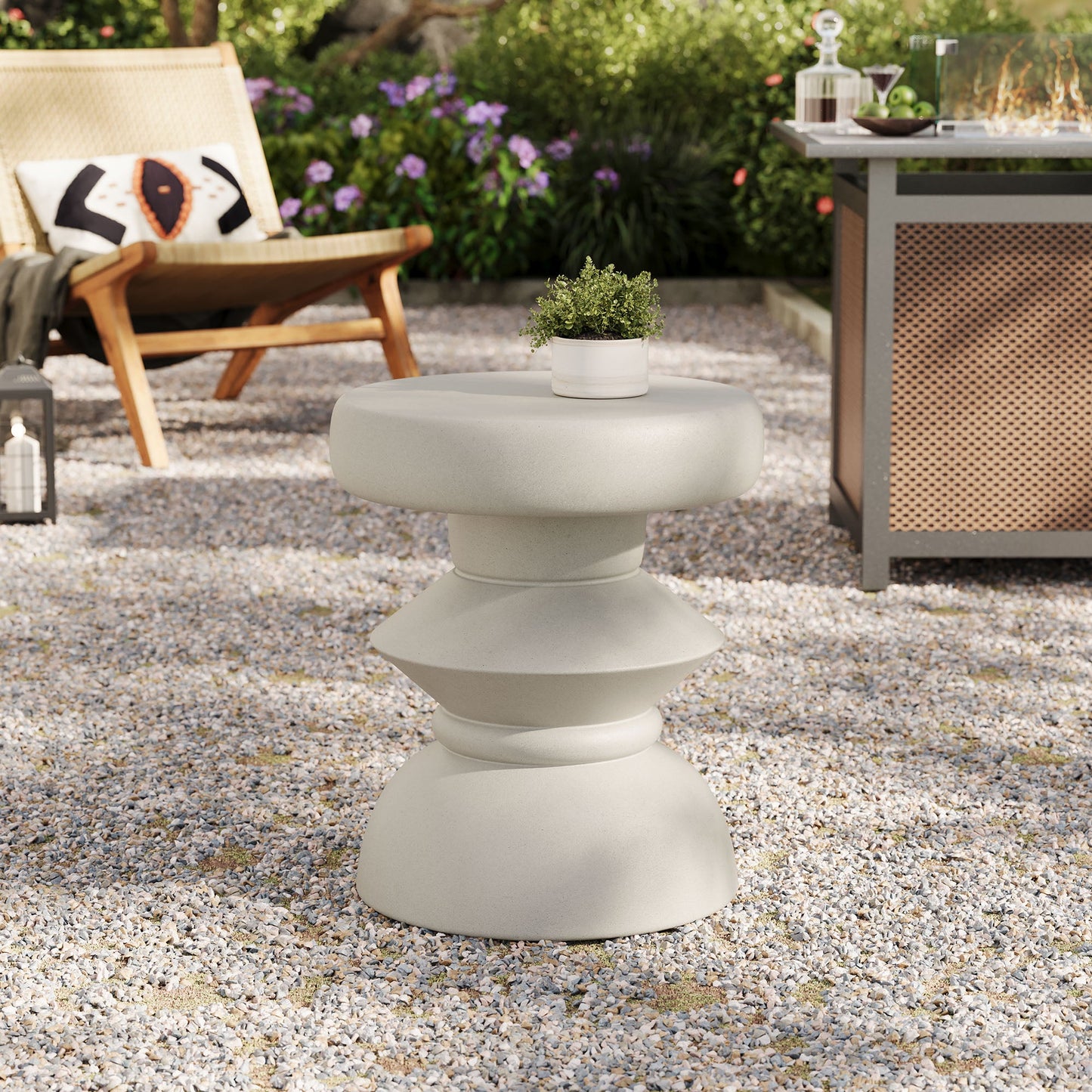 Terza Indoor - Outdoor Patio Concrete Side Table by Modway EEI-7090-LGR