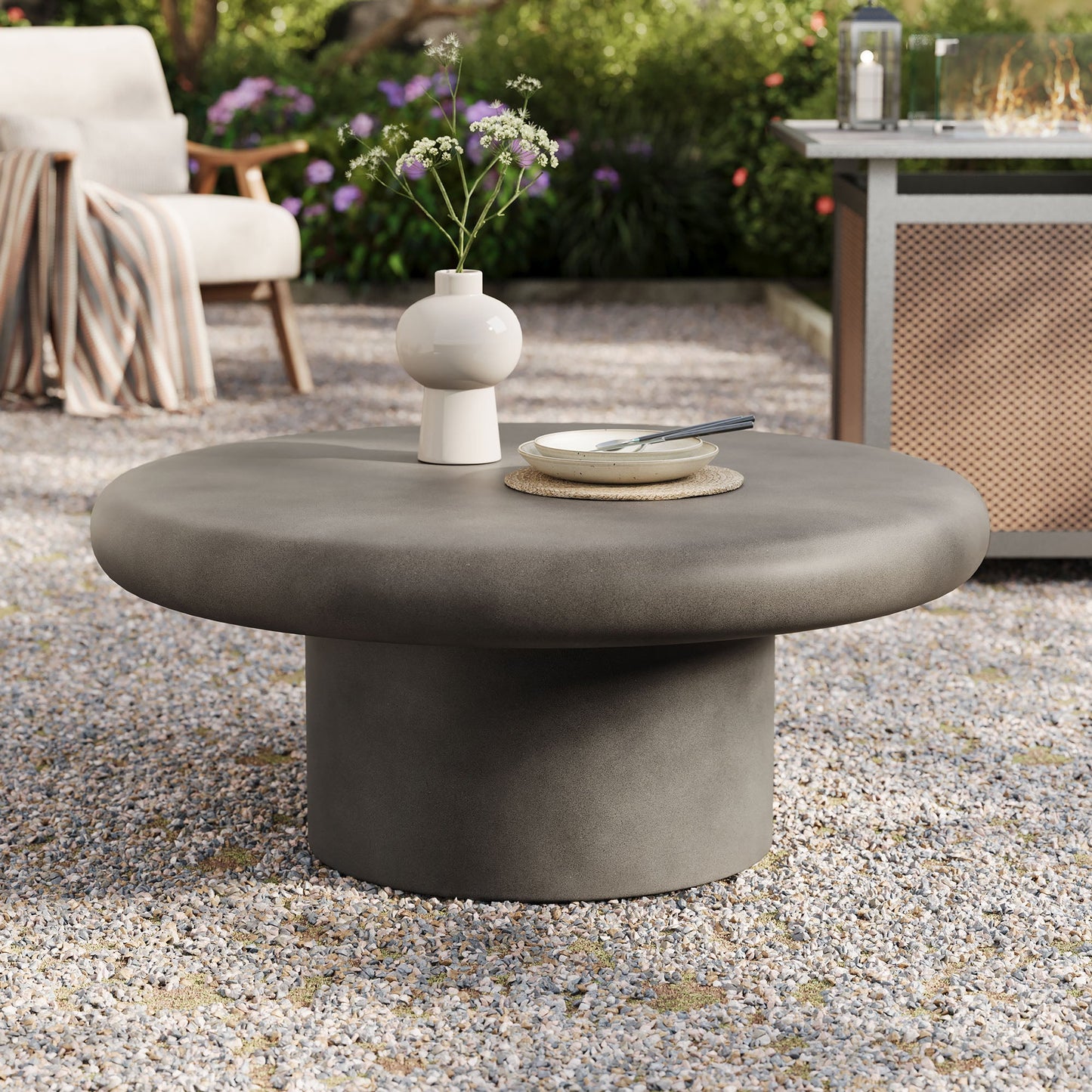 Argos Indoor - Outdoor Patio Concrete Round Coffee Table by Modway EEI-7092-GRY