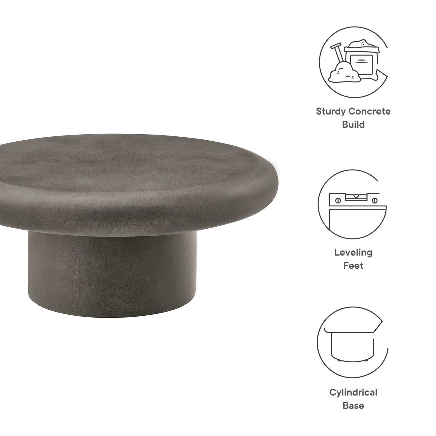Argos Indoor - Outdoor Patio Concrete Round Coffee Table by Modway EEI-7092-GRY
