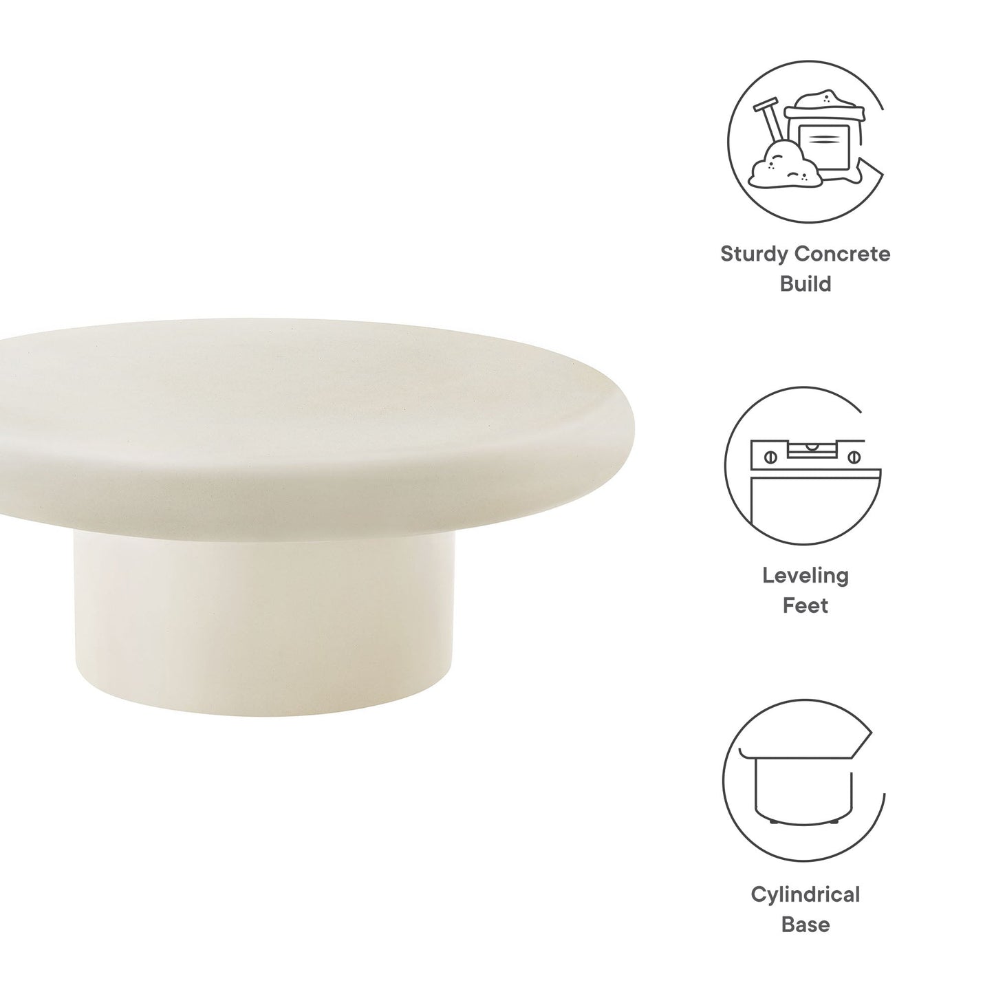 Argos Indoor - Outdoor Patio Concrete Round Coffee Table by Modway EEI-7092-WHI