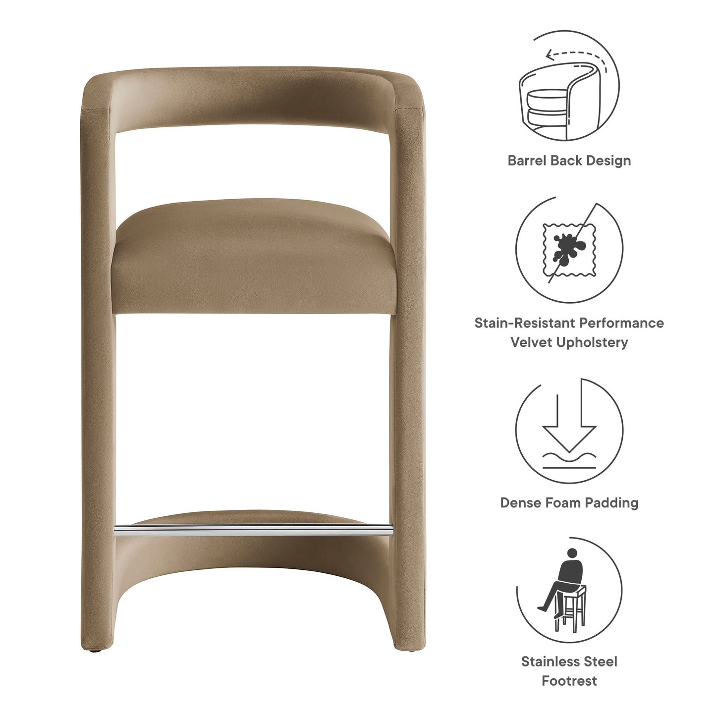Winslow Performance Velvet Counter Stool by Modway EEI-7107-TAU