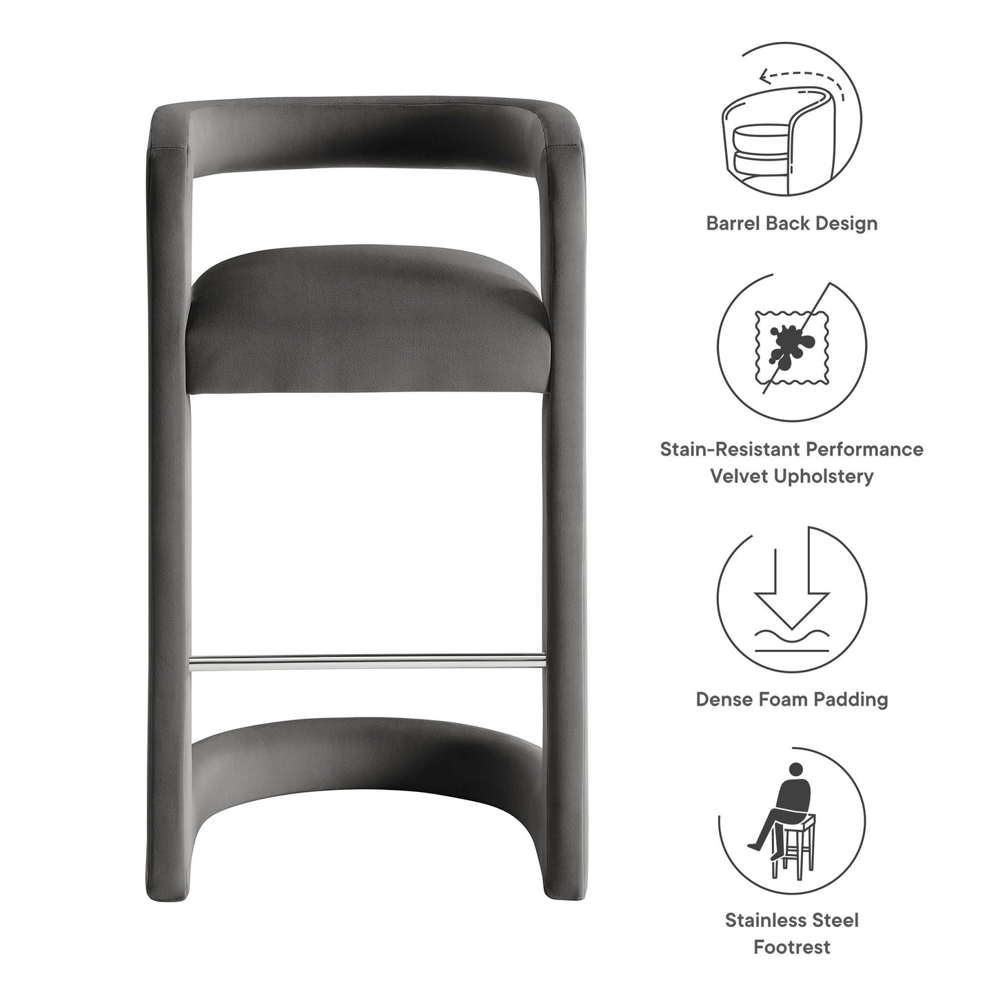 Winslow Performance Velvet Bar Stool by Modway EEI-7108-STG