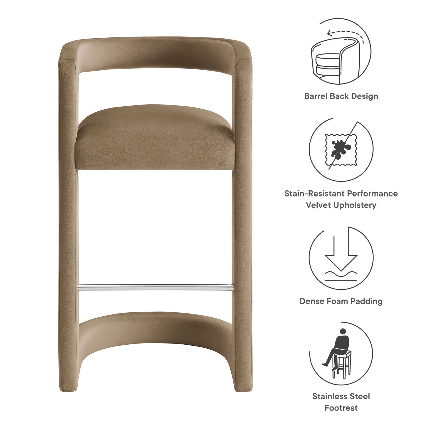 Winslow Performance Velvet Bar Stool by Modway EEI-7108-TAU