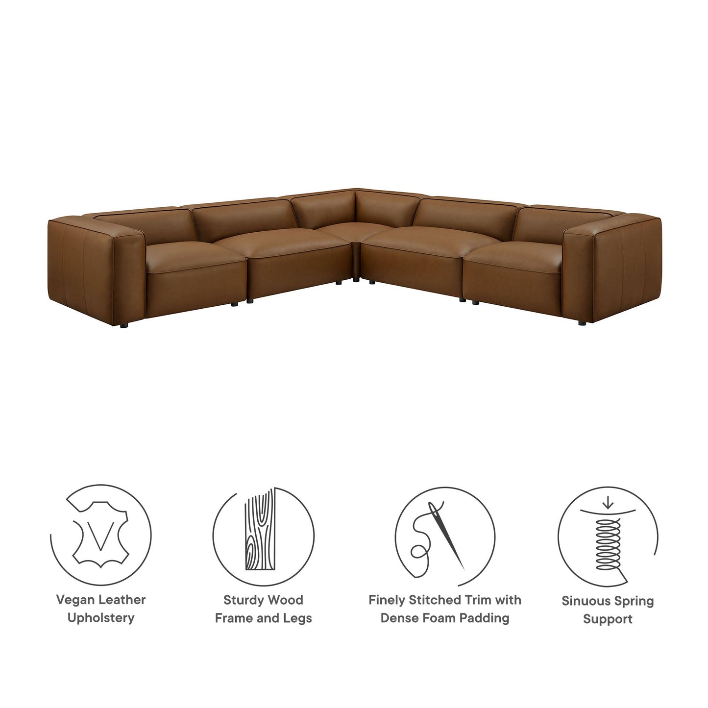 Auren 5-Piece Upholstered Vegan Leather Modular L-Shaped Sofa by Modway EEI-7129-COF