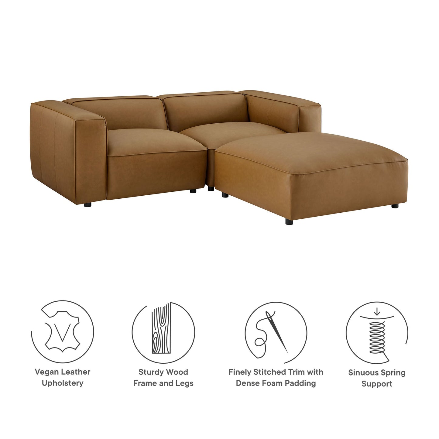 Auren 3-Piece Upholstered Vegan Leather Modular Loveseat with Ottoman by Modway EEI-7130-CAM