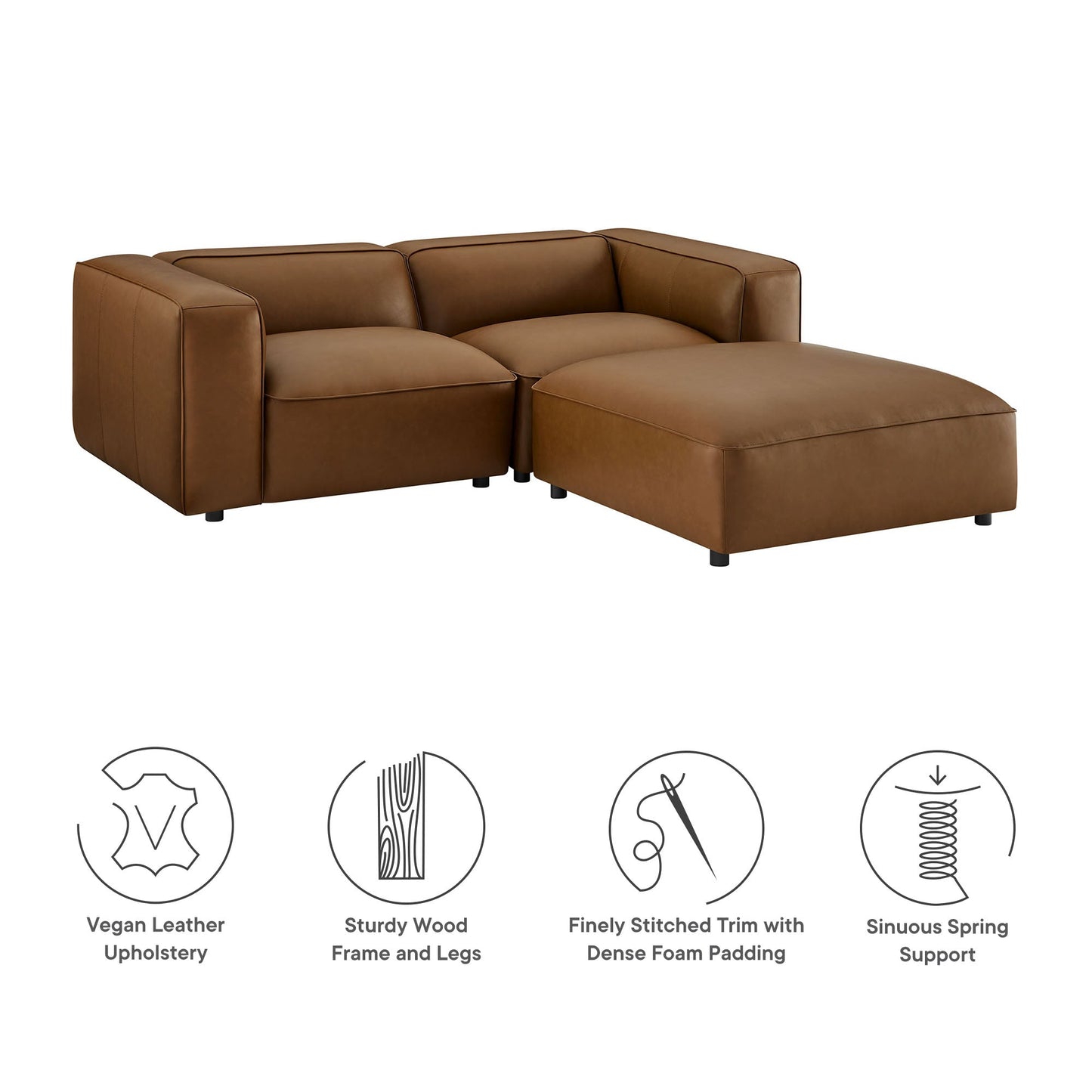 Auren 3-Piece Upholstered Vegan Leather Modular Loveseat with Ottoman by Modway EEI-7130-COF