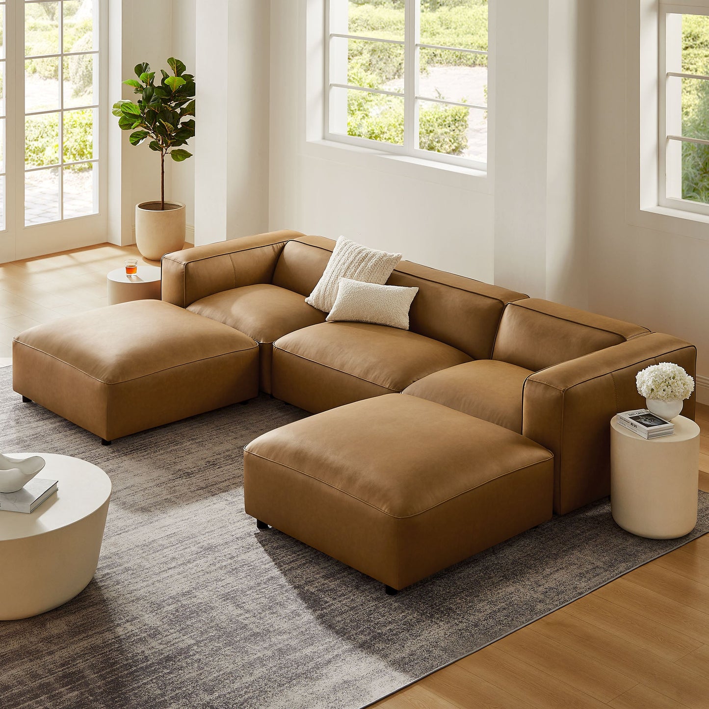 Auren 5-Piece Upholstered Vegan Leather Modular U-Shaped Sofa by Modway EEI-7131-CAM