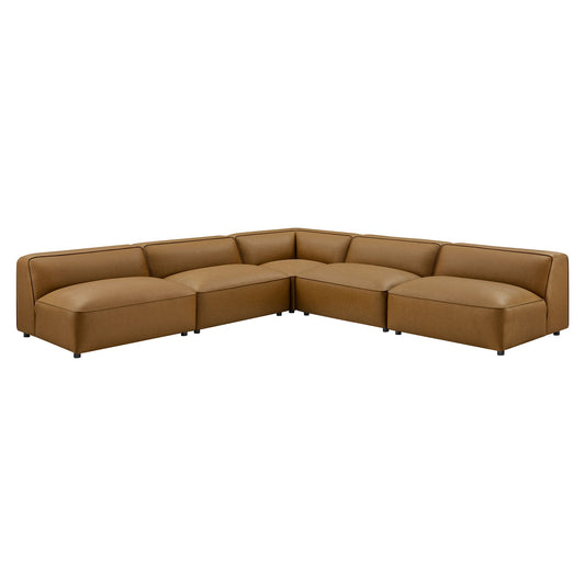 Auren 5-Piece Upholstered Armless L-Shaped Vegan Leather Modular Sofa by Modway EEI-7133-CAM