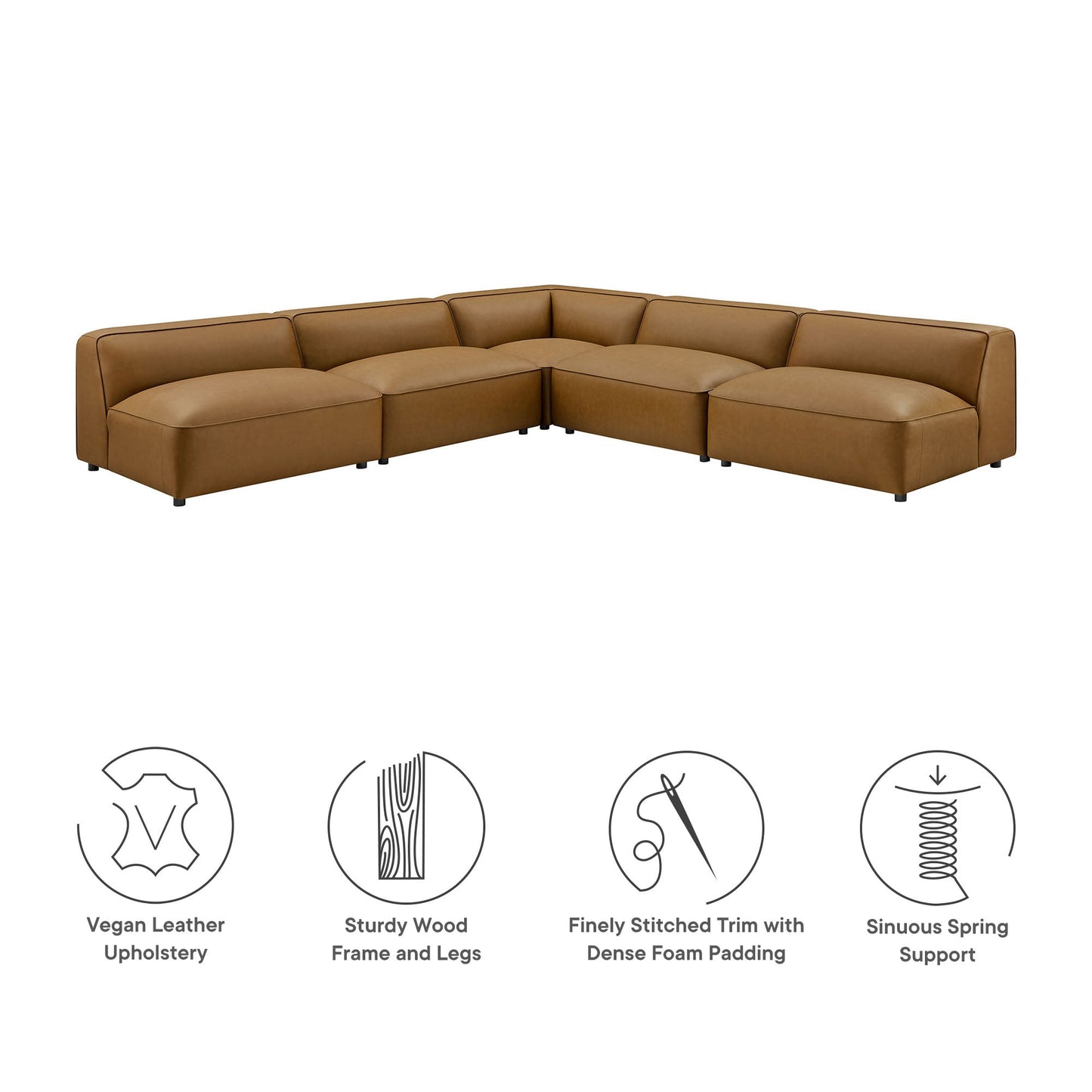 Auren 5-Piece Upholstered Armless L-Shaped Vegan Leather Modular Sofa by Modway EEI-7133-CAM
