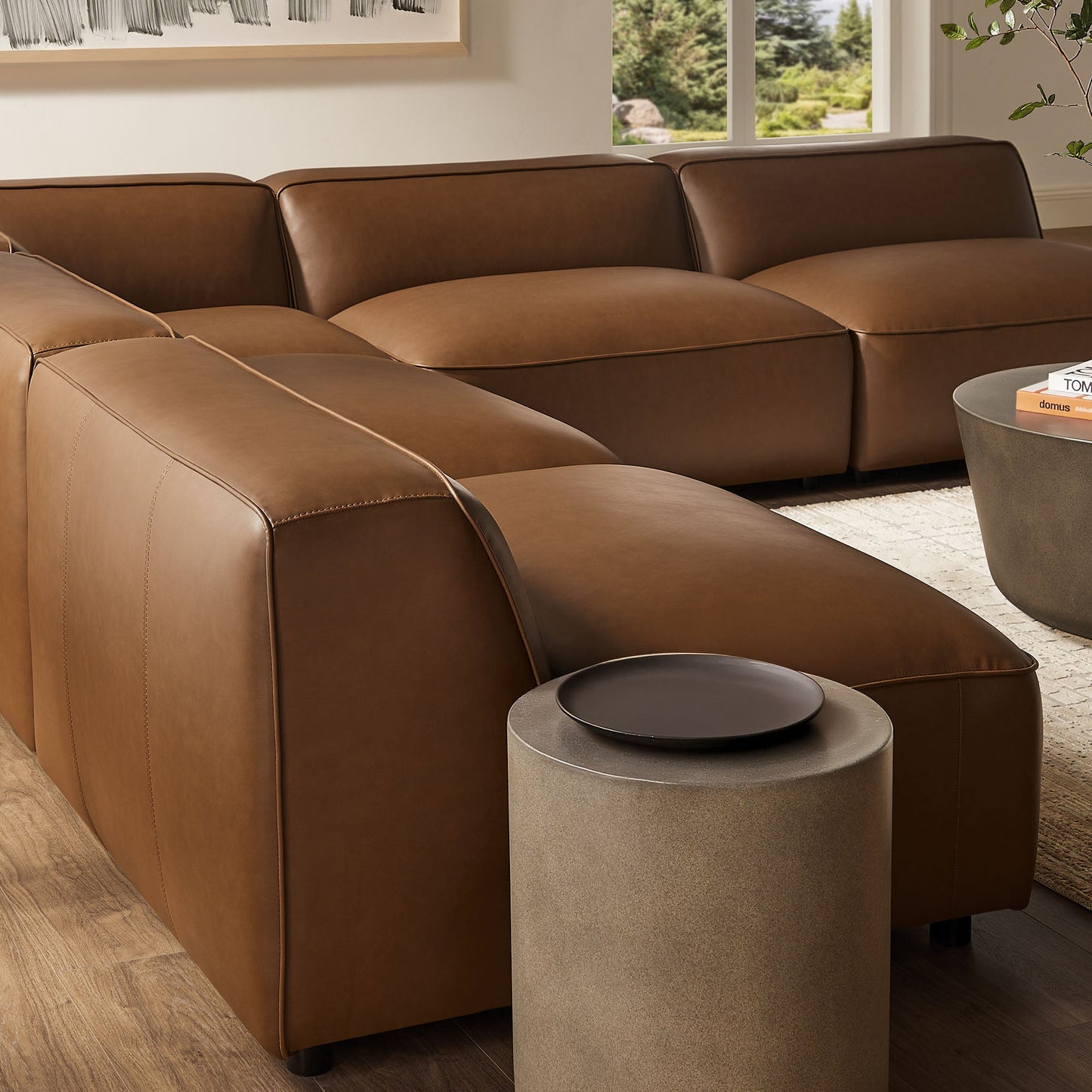 Auren 5-Piece Upholstered Armless L-Shaped Vegan Leather Modular Sofa by Modway EEI-7133-COF