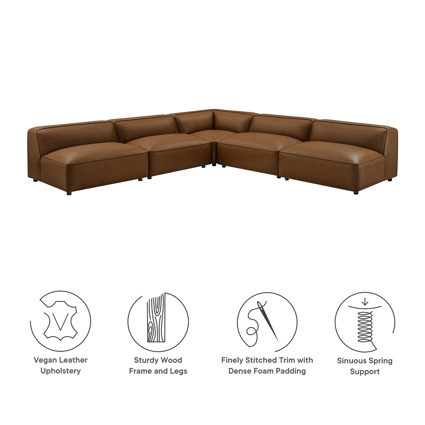 Auren 5-Piece Upholstered Armless L-Shaped Vegan Leather Modular Sofa by Modway EEI-7133-COF