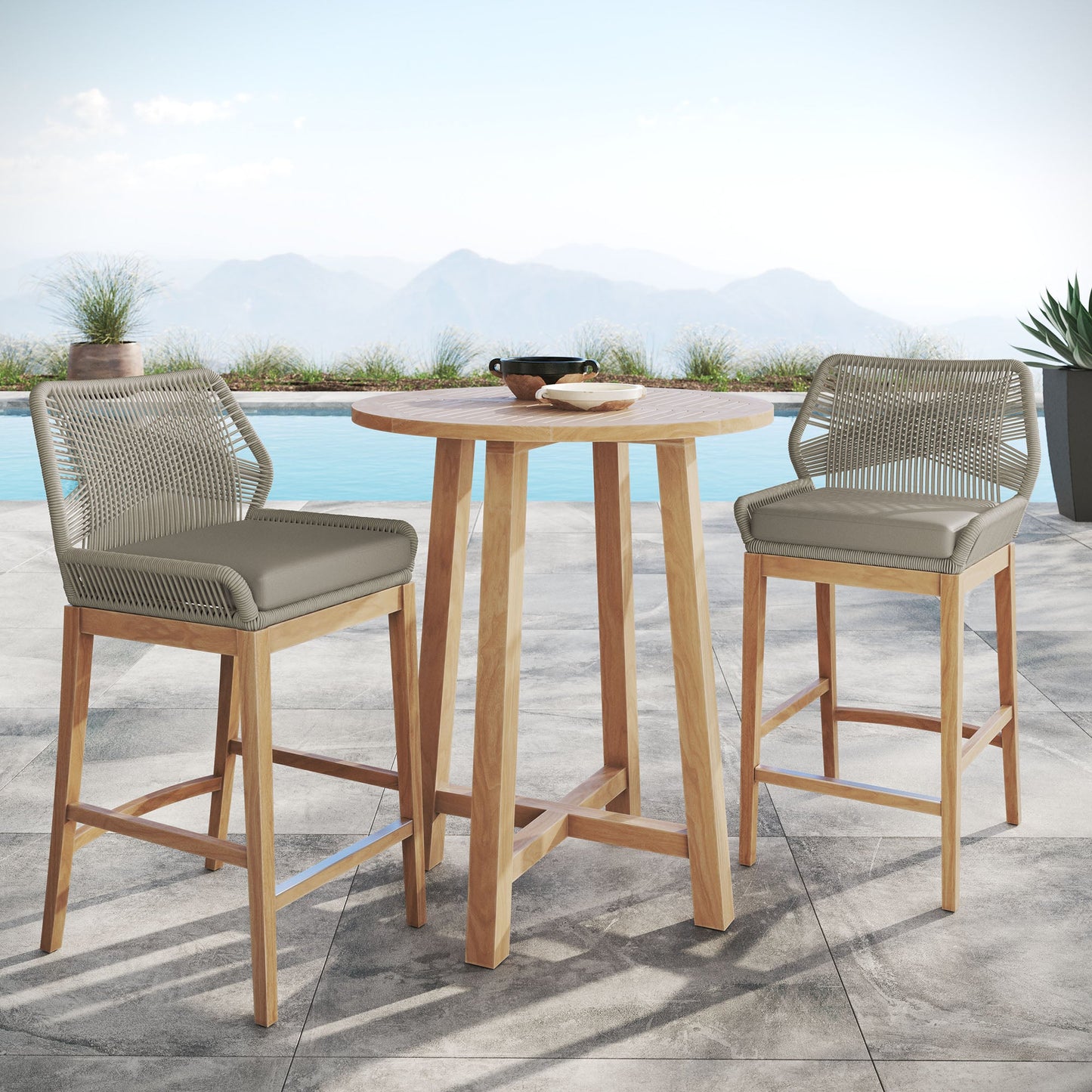 Wellspring 3-Piece Outdoor Patio Teak Wood Bar Set by Modway EEI-7163-LGR-GRG-SET