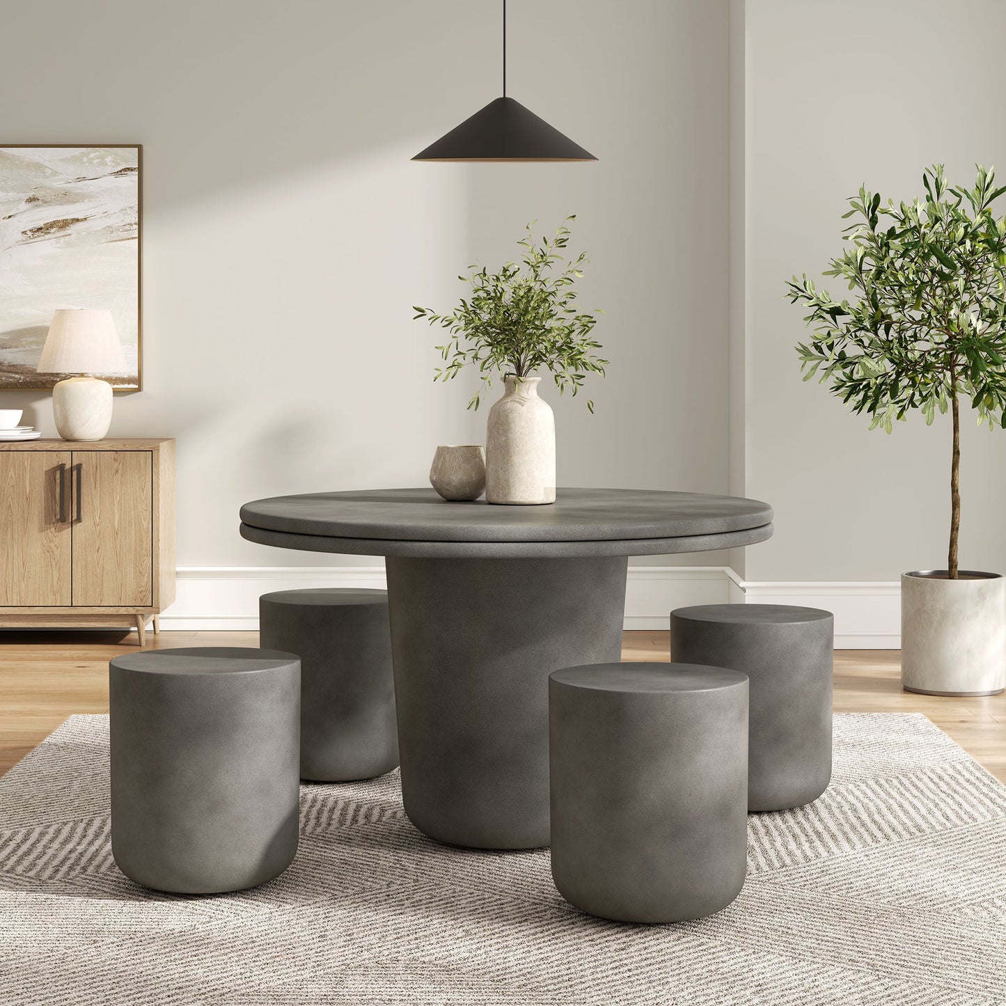 Brion Indoor - Outdoor Patio Concrete 5 Piece Dining Table Set by Modway EEI-7172-GRY