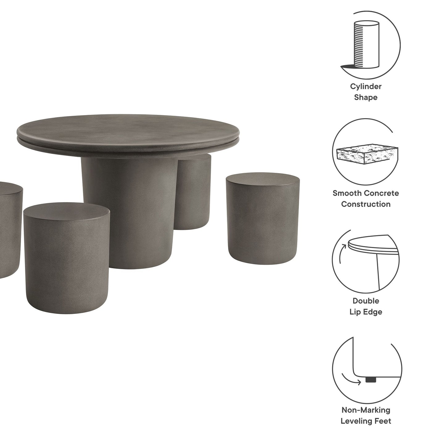 Brion Indoor - Outdoor Patio Concrete 5 Piece Dining Table Set by Modway EEI-7172-GRY