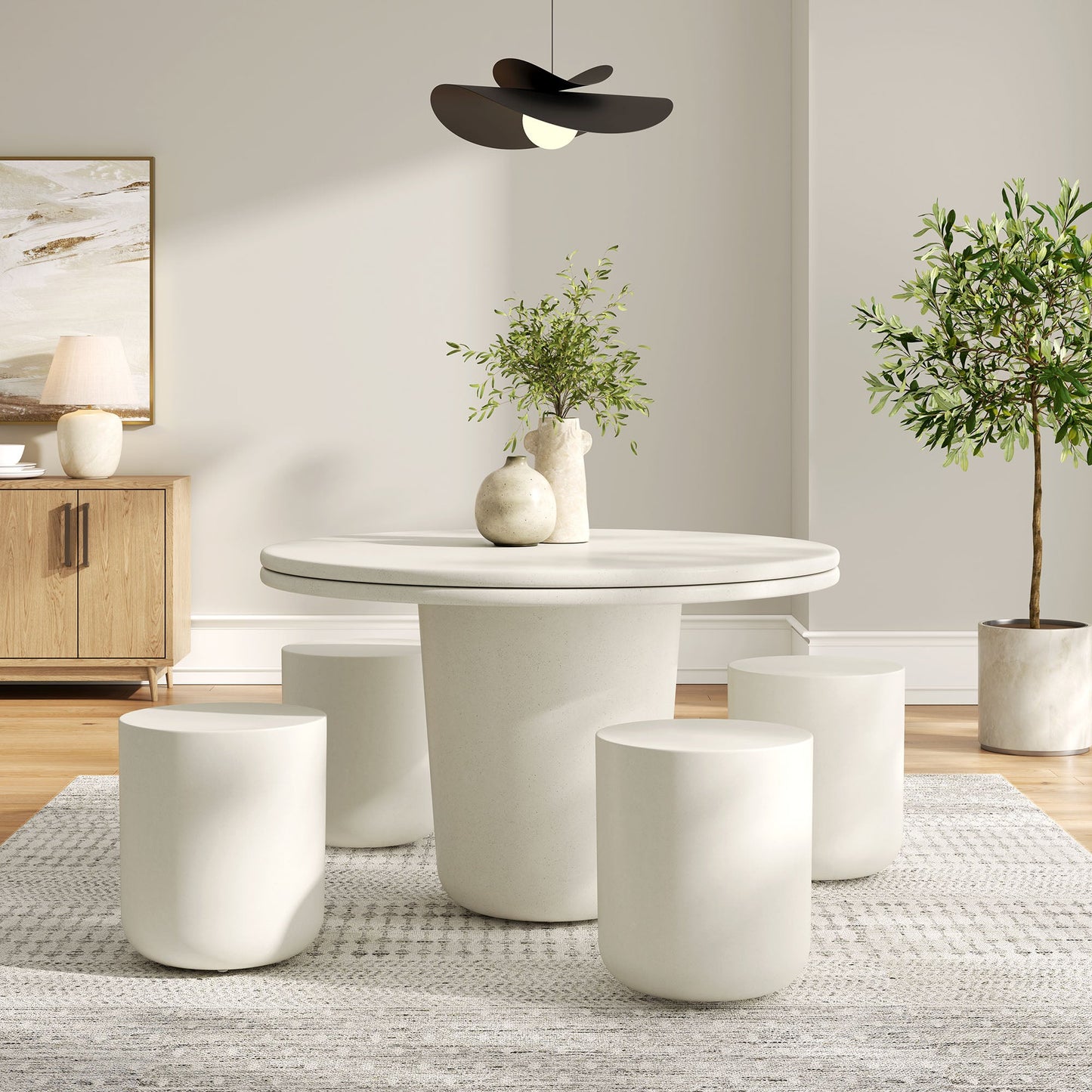 Brion Indoor - Outdoor Patio Concrete 5 Piece Dining Table Set by Modway EEI-7172-WHI