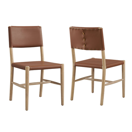 Dover Wood Vegan Leather Dining Side Chairs Set of 2 by Modway EEI-7240-NAT-SDL