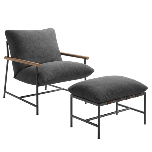 Raya Outdoor Patio Boucle Lounge Chair and Ottoman by Modway