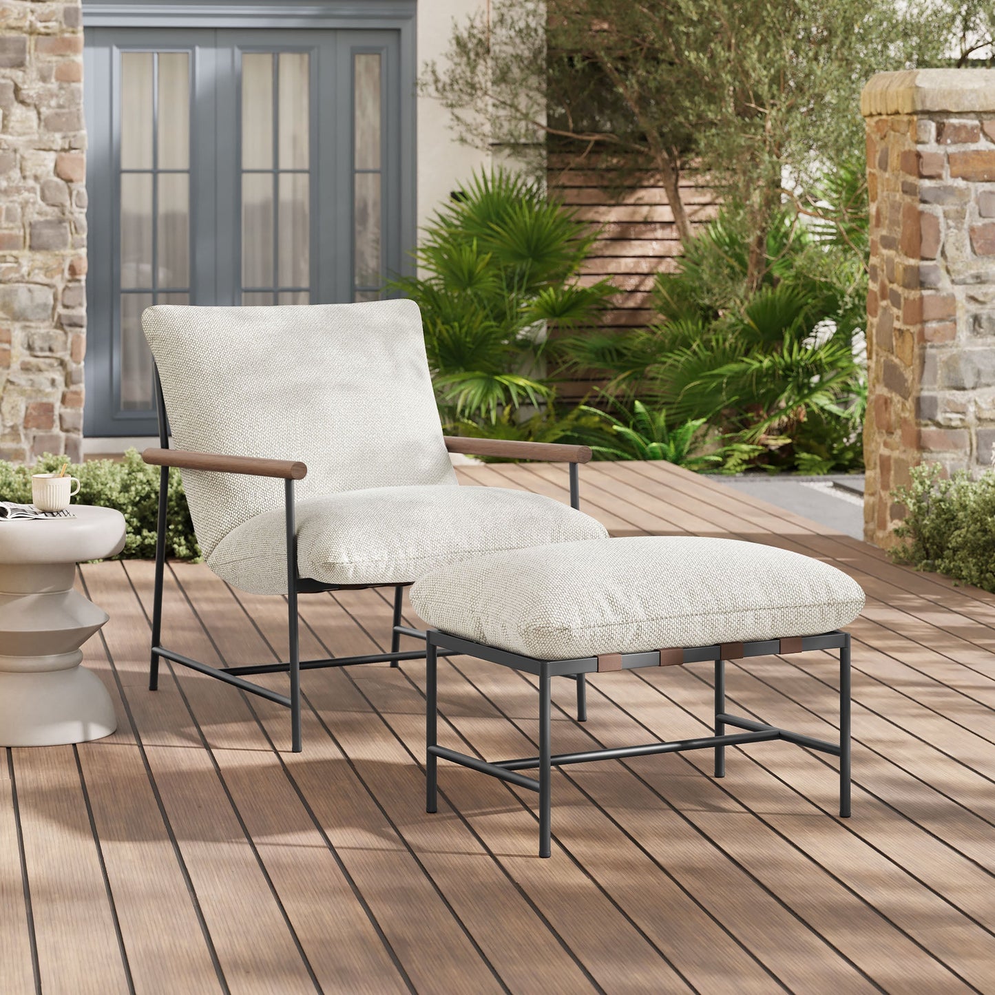 Raya Outdoor Patio Boucle Lounge Chair and Ottoman by Modway