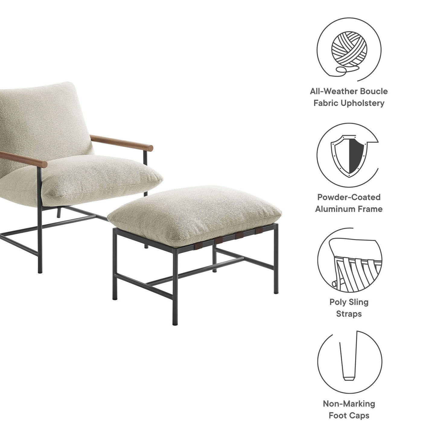 Raya Outdoor Patio Boucle Lounge Chair and Ottoman by Modway