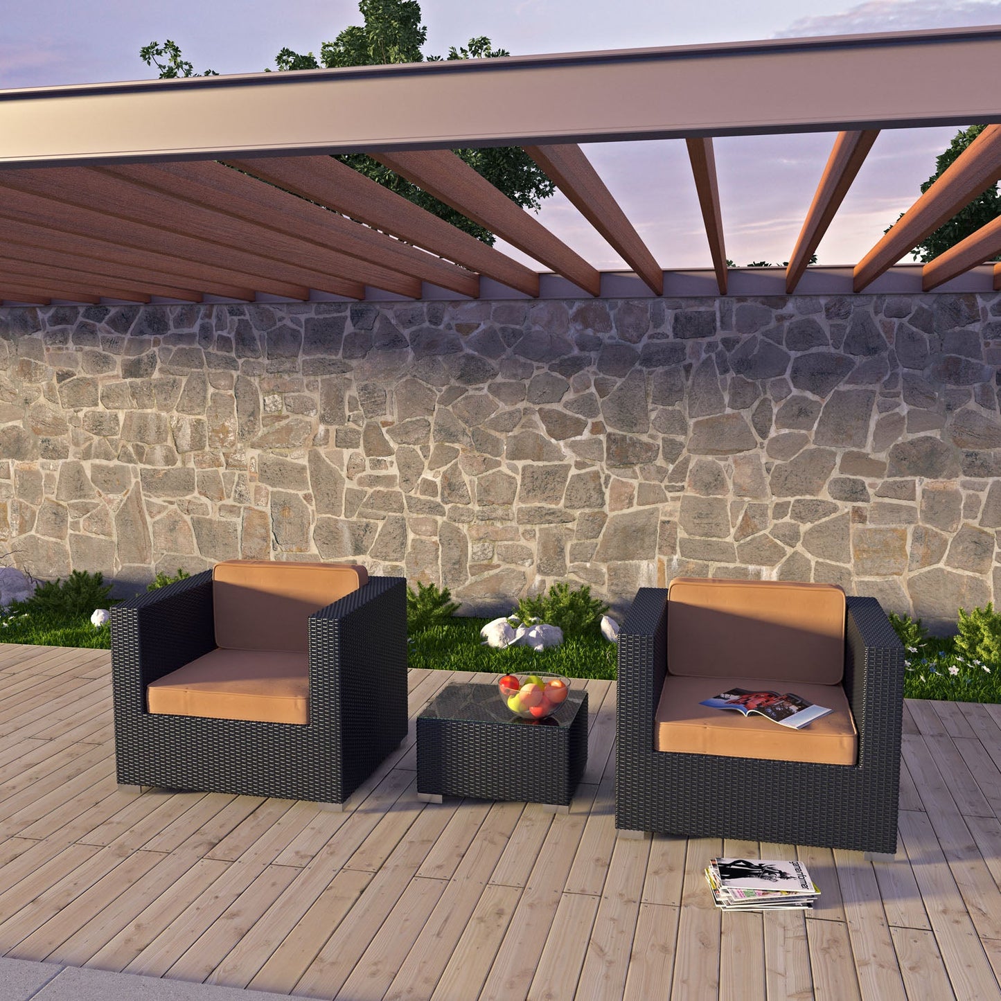 Burrow 3 Piece Outdoor Patio Sofa Set by Modway EEI-995-EXP-MOC-SET