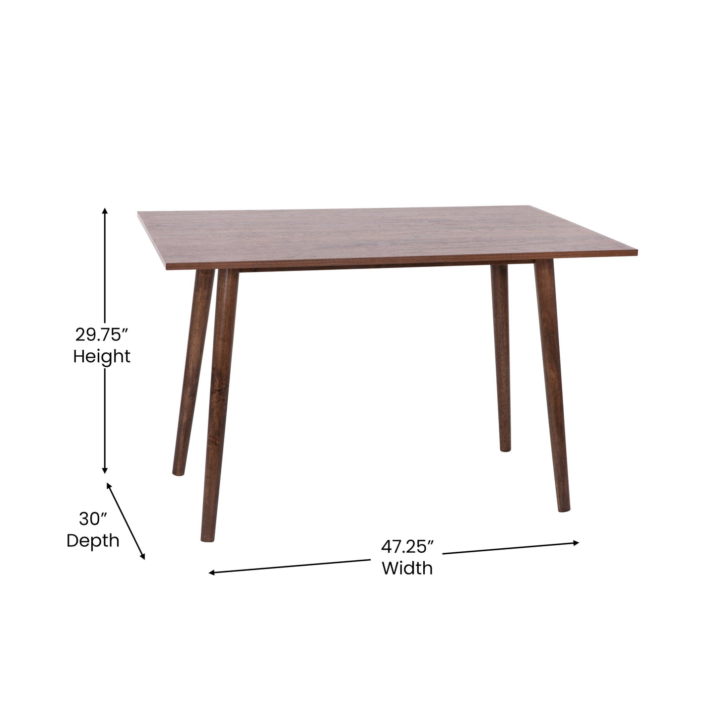 47" Dark Walnut Dining Table EM-DT16001-WAL-GG