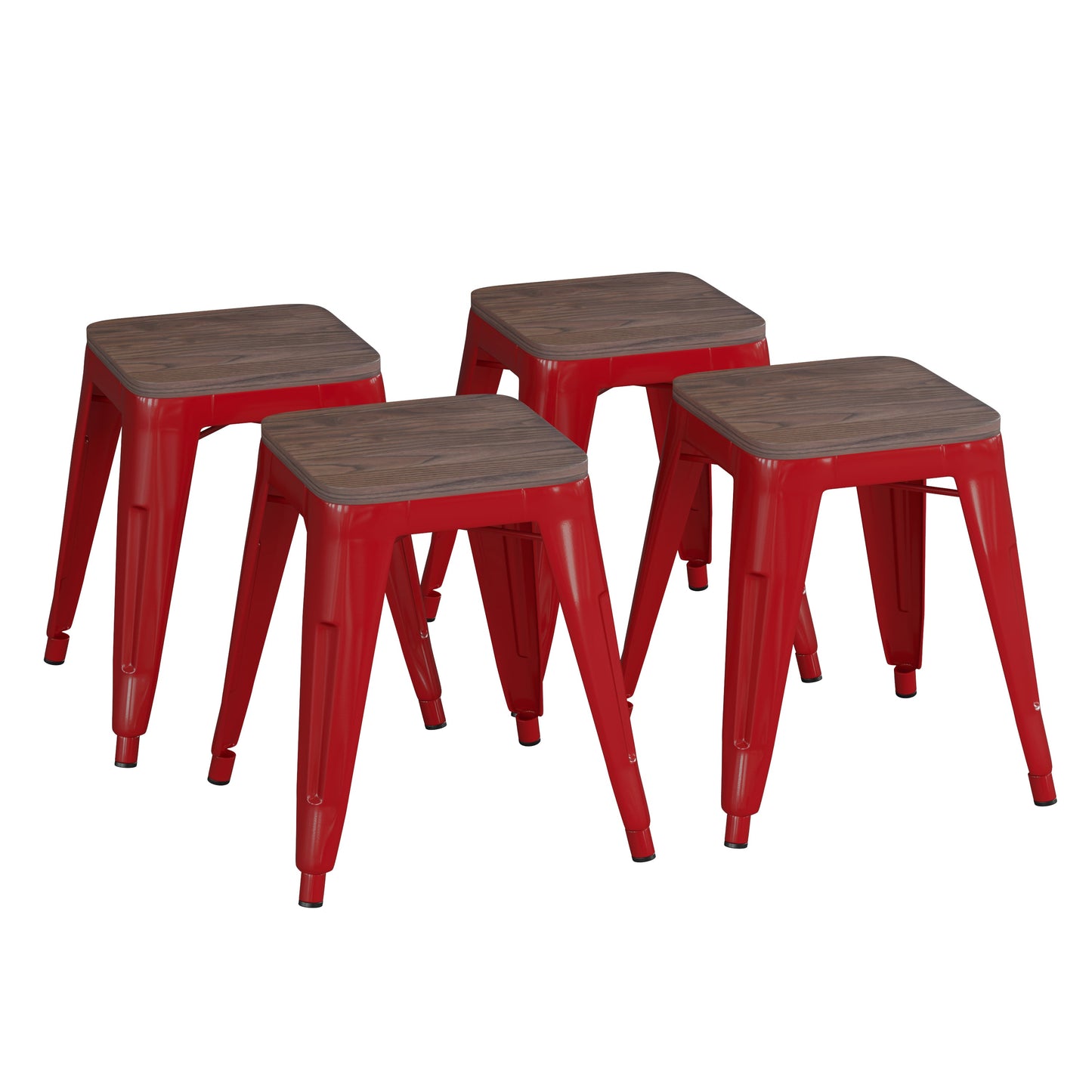 4PK Red Stool-Wood Seat ET-BT3503-18-RED-WD-GG