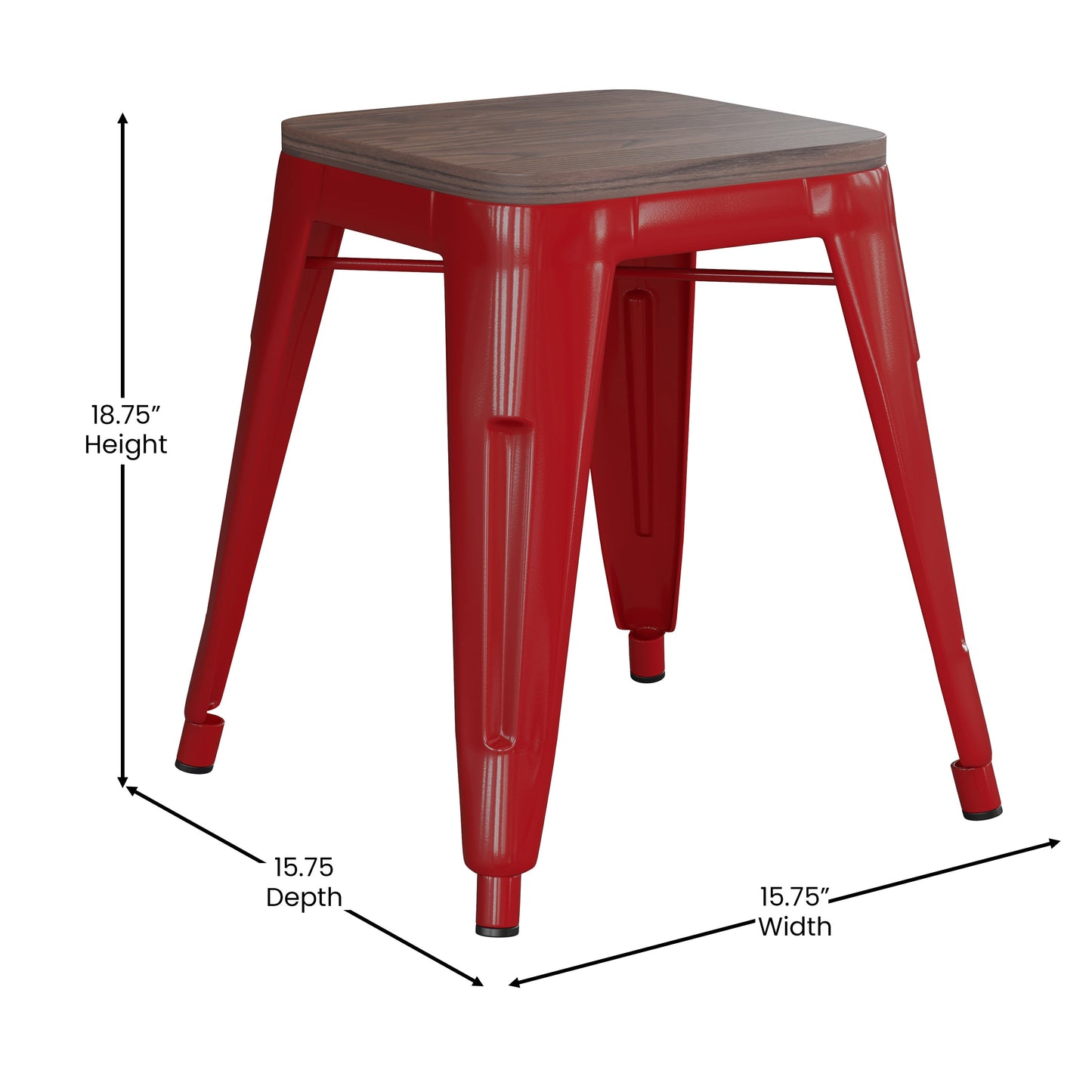 4PK Red Stool-Wood Seat ET-BT3503-18-RED-WD-GG