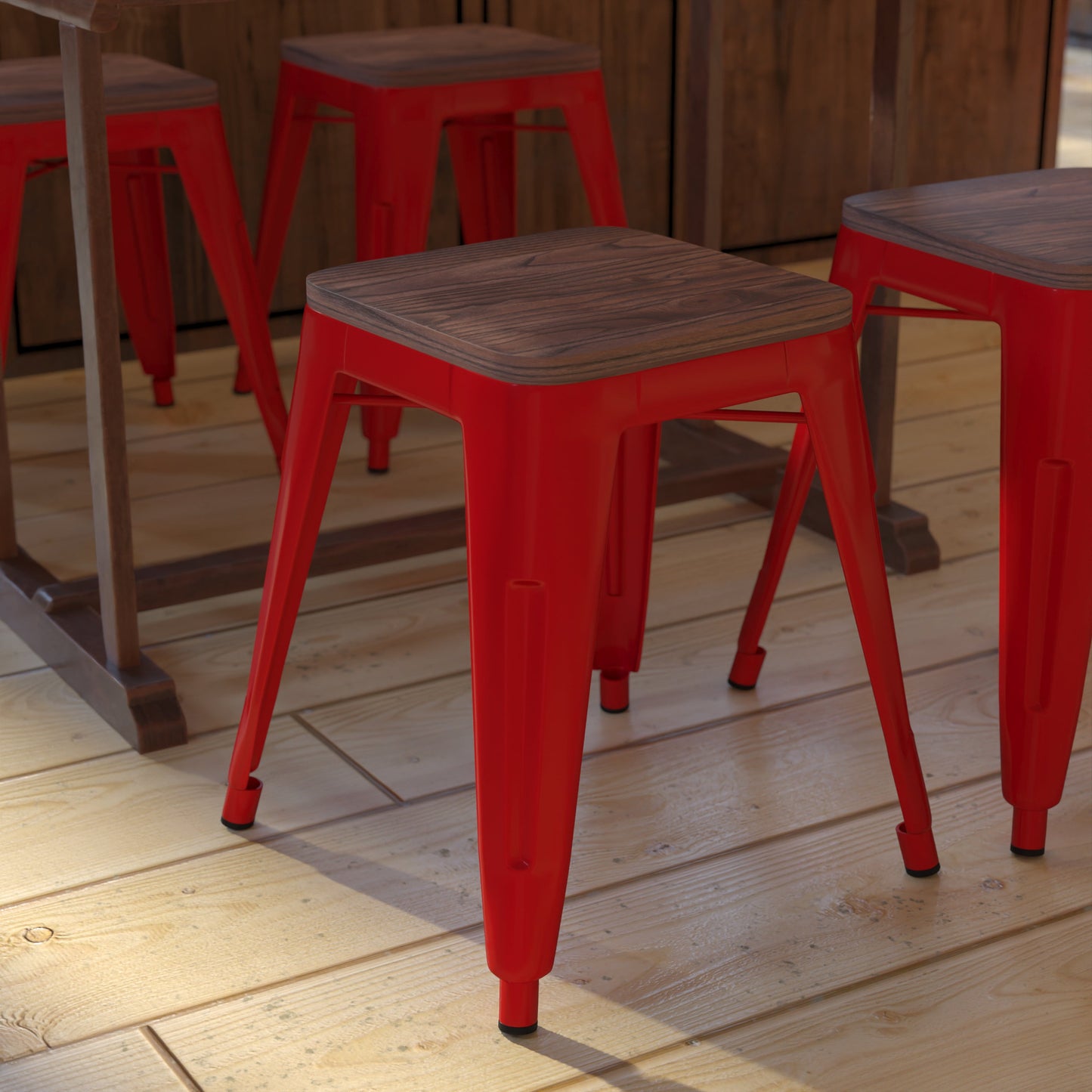 4PK Red Stool-Wood Seat ET-BT3503-18-RED-WD-GG