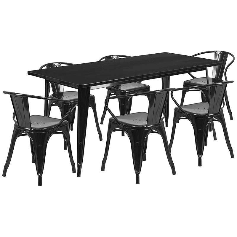 31.5x63 Black Metal Table Set ET-CT005-6-70-BK-GG