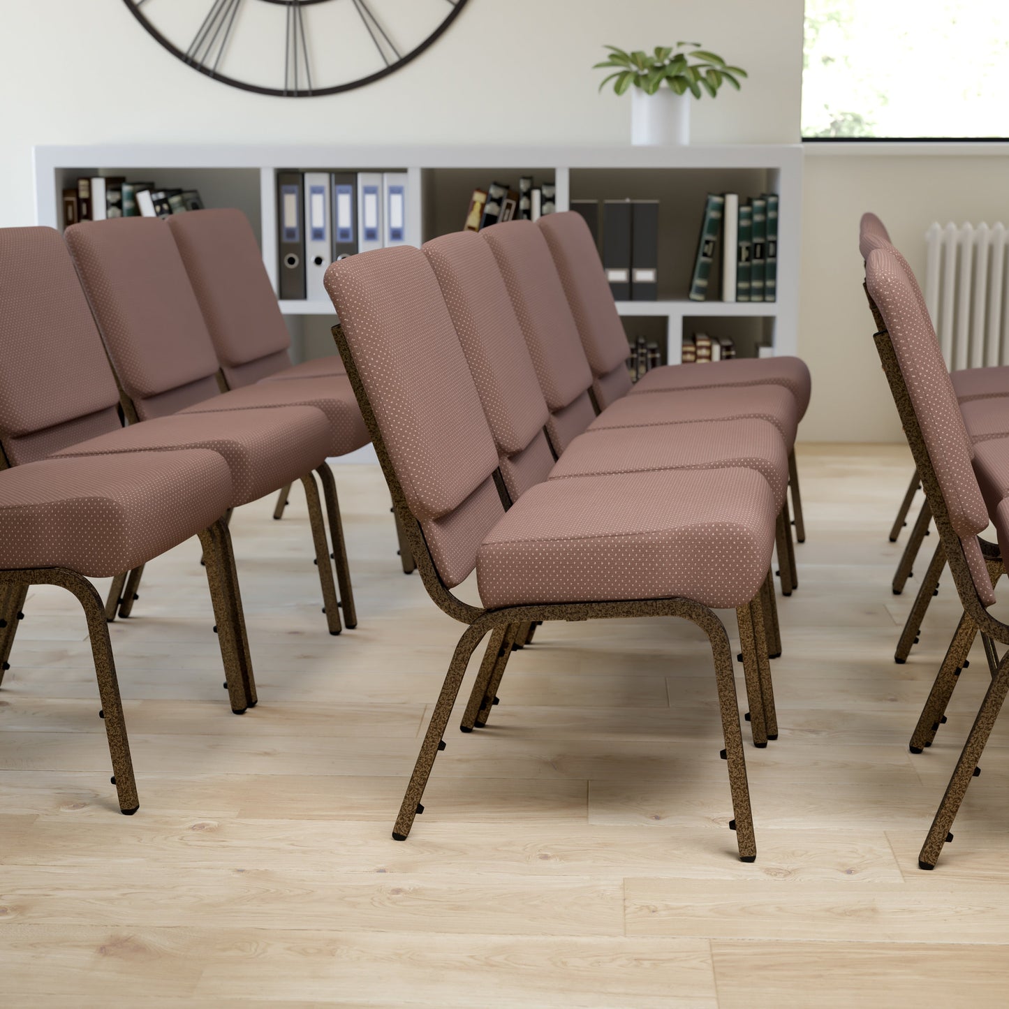 Brown Dot Fabric Church Chair FD-CH0221-4-GV-BNDOT-GG