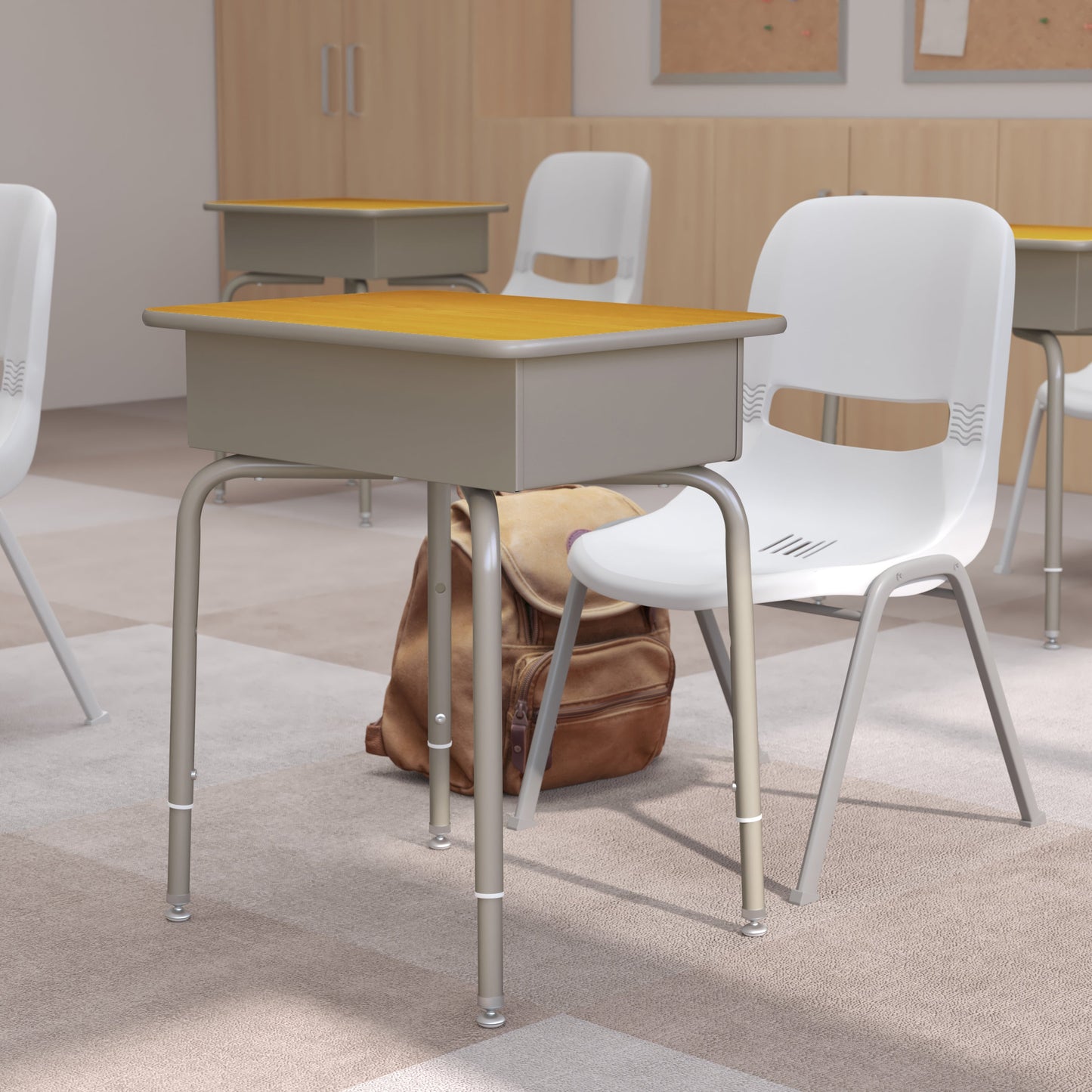 Maple/Silver Open Front Desk FD-DESK-GY-MPL-GG